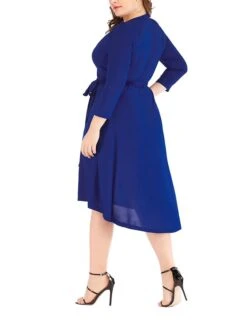 Women's Plus Size Curve Work Dress Black Dress A Line Dress Fashion Midi Dress Lace Up Asymmetrical V Neck 3/4 Length Sleeve Plain Loose Fit Black Blue Fall XL XXL 3XL 4XL 5XL -Cheap Plus Fit Dress Store ytdxub1693203427756