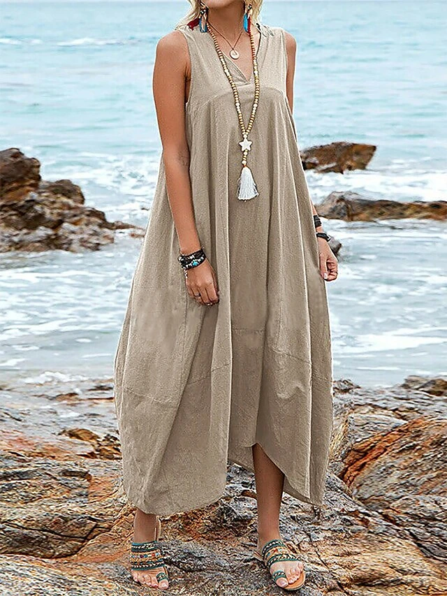 Women's Casual Dress Cotton Dress Swing Dress Maxi Long Dress Cotton Blend Basic Classic Outdoor Daily V Neck Pocket Sleeveless Summer Spring 2023 Regular Fit Black Wine Khaki Plain S M L XL 2XL 1 Women's Casual Dress Cotton Dress Swing Dress Maxi Long Dress Cotton Blend Basic Classic Outdoor Daily V Neck Pocket Sleeveless Summer Spring 2023 Regular Fit Black Wine Khaki Plain S M L XL 2XL