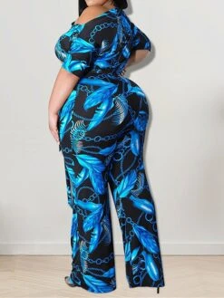 Women's Jumpsuit High Waist Print Crew Neck Streetwear Street Holiday Regular Fit Half Sleeve Yellow Blue XL XXL 3XL Spring -Cheap Plus Fit Dress Store ytppwp1675741962542