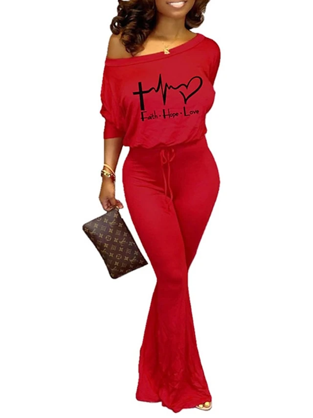 Women's Jumpsuit Lace Up Print Letter One Shoulder Casual Street Vacation Regular Fit Long Sleeve Batwing Sleeve Green Black Gray S M L Spring 7 Women's Jumpsuit Lace Up Print Letter One Shoulder Casual Street Vacation Regular Fit Long Sleeve Batwing Sleeve Green Black Gray S M L Spring - Image 7