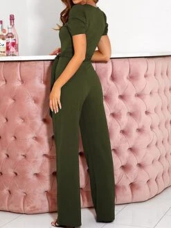 Women's Jumpsuit Lace Up Beaded Solid Color V Neck Elegant Office Christmas Xmas Regular Fit Short Sleeve Black Army Green Red S M L Fall 25 Women's Jumpsuit Lace Up Beaded Solid Color V Neck Elegant Office Christmas Xmas Regular Fit Short Sleeve Black Army Green Red S M L Fall -Cheap Plus Fit Dress Store yuvkhb1695347189825
