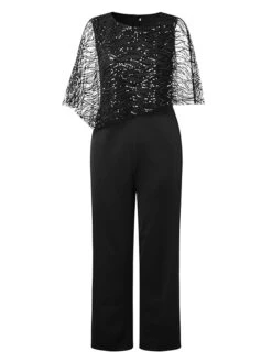 Women's Jumpsuit Mesh Sequin Solid Color Crew Neck Elegant Party Homecoming Straight Regular Fit Half Sleeve Black S M L Spring 11 Women's Jumpsuit Mesh Sequin Solid Color Crew Neck Elegant Party Homecoming Straight Regular Fit Half Sleeve Black S M L Spring -Cheap Plus Fit Dress Store yuxlas1667790309489