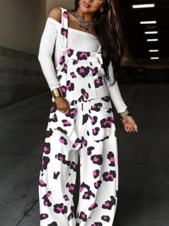 Women's Overall Print Solid Color Square Neck Casual Street Wide Leg Regular Fit Strap Black White Army Green S M L Fall -Cheap Plus Fit Dress Store yvbcfs1691644303549