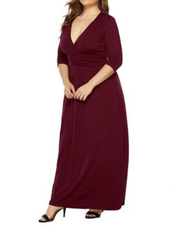 Women's Plus Size Curve Party Dress Swing Dress Formal Dress Plain Long Dress Maxi Dress 3/4 Length Sleeve Ruched Crew Neck Fashion Party Black Wine Fall Winter L XL XXL 3XL 26 Women's Plus Size Curve Party Dress Swing Dress Formal Dress Plain Long Dress Maxi Dress 3/4 Length Sleeve Ruched Crew Neck Fashion Party Black Wine Fall Winter L XL XXL 3XL -Cheap Plus Fit Dress Store yvggpu1694151475557