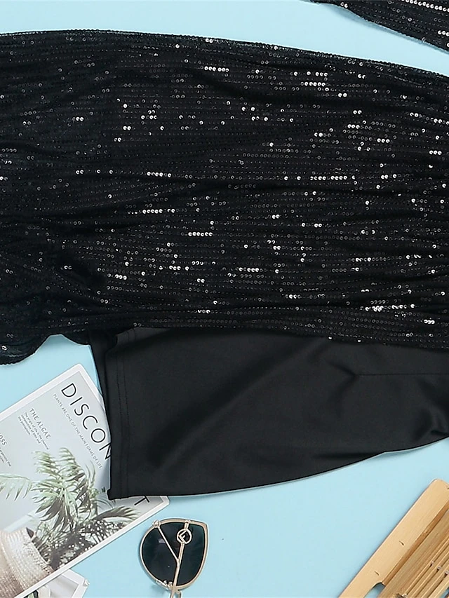 Women‘s Jumpsuit Sparkly Backless Sequin Solid Color One Shoulder Streetwear Wedding Party Regular Fit Long Sleeve Black Apricot S M L Summer 7 Women‘s Jumpsuit Sparkly Backless Sequin Solid Color One Shoulder Streetwear Wedding Party Regular Fit Long Sleeve Black Apricot S M L Summer - Image 7