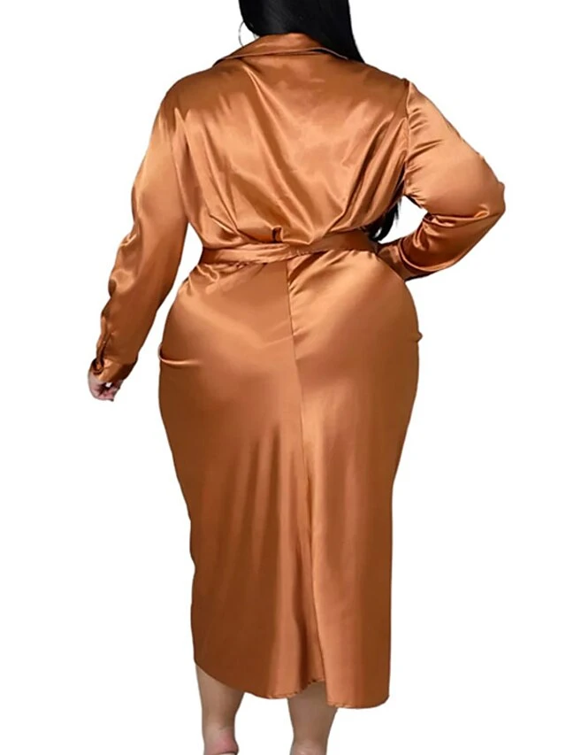 Women‘s Plus Size Curve Flattering Dresses Elegant Apple Shaped Dress Wedding Guest Work Dress Pure Color Shirt Collar Long Sleeve Fall Winter Work Midi Dress Going Out Work Dress Shirt Dress 14 Women‘s Plus Size Curve Flattering Dresses Elegant Apple Shaped Dress Wedding Guest Work Dress Pure Color Shirt Collar Long Sleeve Fall Winter Work Midi Dress Going Out Work Dress Shirt Dress - Image 14