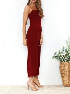 Women's Jumpsuit High Waist Solid Color Square Neck Streetwear Daily Vacation Regular Fit Sleeveless Black Yellow Wine S M L Spring 21 Women's Jumpsuit High Waist Solid Color Square Neck Streetwear Daily Vacation Regular Fit Sleeveless Black Yellow Wine S M L Spring -Cheap Plus Fit Dress Store ywmynm1676364642660
