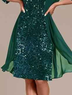 Women's Two Piece Dress Set Party Dress Sequin Dress Party Wedding Guest Fashion Elegant Patchwork Sequin Midi Dress Crew Neck Long Sleeve Plain Regular Fit Green Fall Winter S M L XL XXL -Cheap Plus Fit Dress Store yxbotf1695370015486