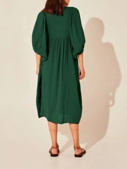 Women's Shirt Dress Casual Dress Midi Dress Outdoor Daily Date Cotton Basic Classic V Neck Ruched Long Sleeve Fall Winter 2023 Loose Fit Black Green Apricot Pure Color S M L XL -Cheap Plus Fit Dress Store yxccje1695096317605