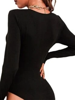 Women's Bodysuit Zipper High Waist Solid Color Round Neck Streetwear Street Daily Regular Fit Long Sleeve Light Apricot Black White S M L Fall -Cheap Plus Fit Dress Store yxkvki1693964844607