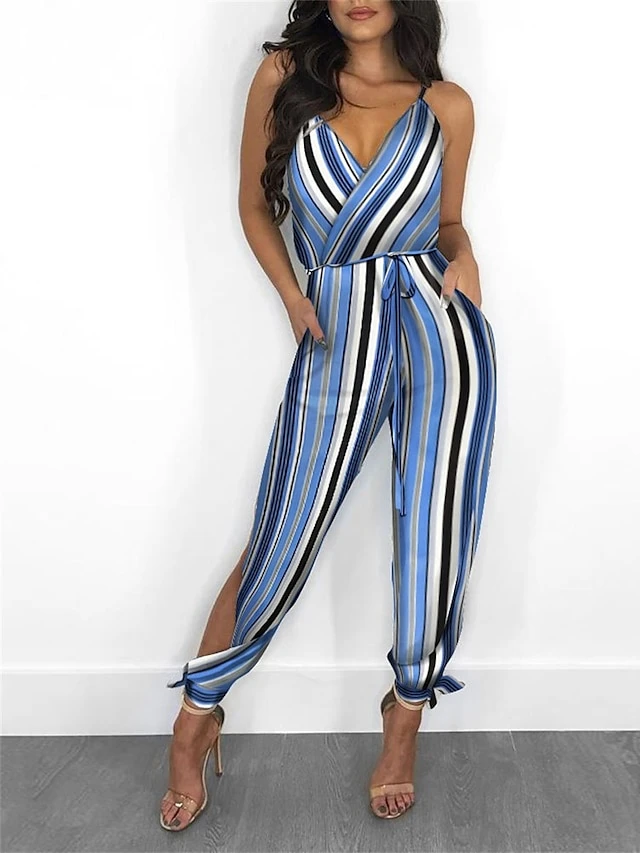 Women's Jumpsuits Casual Summer Lace Up Pocket Plaid V Neck Streetwear Daily Vacation Regular Fit Sleeveless White Yellow Light Green S M L Spring 4 Women's Jumpsuits Casual Summer Lace Up Pocket Plaid V Neck Streetwear Daily Vacation Regular Fit Sleeveless White Yellow Light Green S M L Spring - Image 4