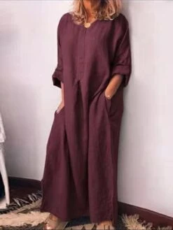 Women's Casual Dress Cotton Linen Dress Shift Dress Maxi Long Dress Bamboo Fashion Modern Outdoor Daily Vacation Crew Neck Pocket Long Sleeve Summer Spring Fall 2023 Regular Fit Black Yellow Wine -Cheap Plus Fit Dress Store yxnkfr1682673906791