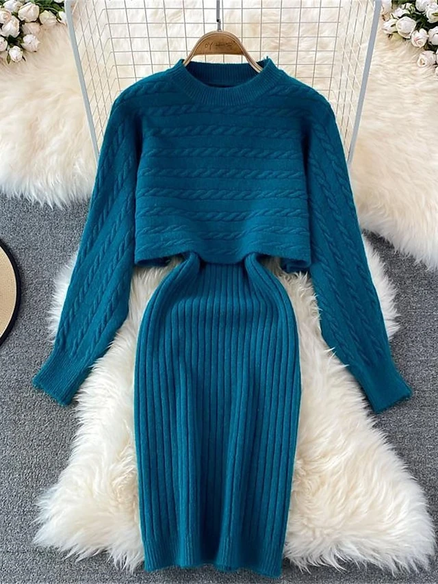 Women's Two Piece Dress Set Casual Dress Sheath Dress Outdoor Daily Fashion Streetwear Ruched Midi Dress Crew Neck Long Sleeve Plain Loose Fit Black White Wine Fall Winter One-Size 15 Women's Two Piece Dress Set Casual Dress Sheath Dress Outdoor Daily Fashion Streetwear Ruched Midi Dress Crew Neck Long Sleeve Plain Loose Fit Black White Wine Fall Winter One-Size - Image 15