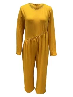 Women's Jumpsuit Pocket High Waist Solid Color Crew Neck Streetwear Street Daily Regular Fit Long Sleeve Black Yellow Red S M L Fall -Cheap Plus Fit Dress Store yyjlhc1692269100160