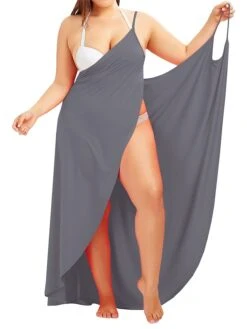 Women‘s Curve Swimwear Cover Up Beach Dress Plus Size Swimsuit Open Back For Big Busts Pure Color Black White Khaki Dark Gray Strap Bathing Suits Sexy Vacation Fashion -Cheap Plus Fit Dress Store yyyajn1645007660410