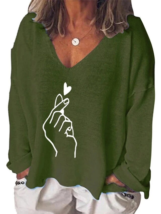 Women's Plus Size T Shirt Tee Black White Blue Graphic Print Long Sleeve Daily Going Out Weekend Streetwear Preppy V Neck Regular Fit Fall Winter Fall & Winter 4 Women's Plus Size T Shirt Tee Black White Blue Graphic Print Long Sleeve Daily Going Out Weekend Streetwear Preppy V Neck Regular Fit Fall Winter Fall & Winter - Image 4