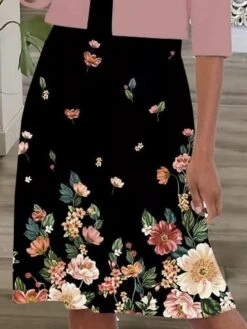 Women's Dress Set Two Piece Dress A Line Dress Midi Dress Pink Orange Half Sleeve Floral Ruched Fall Winter Autumn Crew Neck Sexy 2023 S M L XL XXL 3XL -Cheap Plus Fit Dress Store yzroqw1672370171103