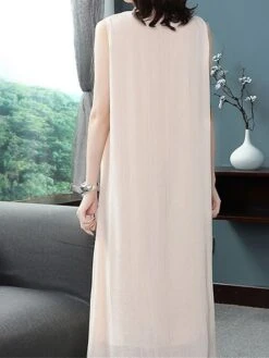 Women's Two Piece Dress Set Casual Dress Chiffon Dress Daily Holiday Fashion Streetwear Layered Midi Dress Stand Collar 3/4 Length Sleeve Plain Regular Fit White Beige Fall Winter M L XL XXL 3XL 9 Women's Two Piece Dress Set Casual Dress Chiffon Dress Daily Holiday Fashion Streetwear Layered Midi Dress Stand Collar 3/4 Length Sleeve Plain Regular Fit White Beige Fall Winter M L XL XXL 3XL -Cheap Plus Fit Dress Store zaowrl1697524672847