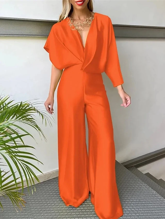 Women‘s Jumpsuit High Waist Maillard Solid Color V Neck Wedding Elegant Party Cocktail Party Regular Fit Short Sleeve White Yellow Pink S M L Summer 8 Women‘s Jumpsuit High Waist Maillard Solid Color V Neck Wedding Elegant Party Cocktail Party Regular Fit Short Sleeve White Yellow Pink S M L Summer - Image 8