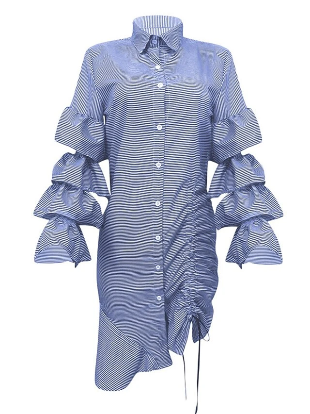 Women's Shirt Dress Sheath Dress Midi Dress Winter Dress Daily Vacation Polyester Cotton Blend Fashion Casual Shirt Collar Lace Up Ruched Long Sleeve Summer Spring Fall 2022 Regular Fit Red Light Blue 11 Women's Shirt Dress Sheath Dress Midi Dress Winter Dress Daily Vacation Polyester Cotton Blend Fashion Casual Shirt Collar Lace Up Ruched Long Sleeve Summer Spring Fall 2022 Regular Fit Red Light Blue - Image 11