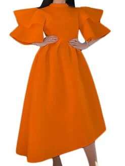 Women‘s Plus Size Curve Party Dress Solid Color Crew Neck Half Sleeve Spring Fall Elegant Modern Maxi Long Dress Formal Party Dress -Cheap Plus Fit Dress Store zcicwx1669704985109