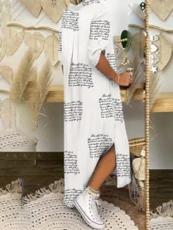 Women's Shirt Dress Swing Dress Maxi Long Dress Outdoor Daily Vacation Cotton Linen Stylish Modern Shirt Collar Split Print Short Sleeve Summer Spring 2023 Loose Fit Black Red Blue Geometric Letter -Cheap Plus Fit Dress Store zcokwd1642499785025