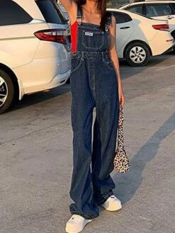 Women‘s Jumpsuit Pocket Solid Color Denim Square Neck Active Street Daily Loose Fit Sleeveless Blue S M L Fall