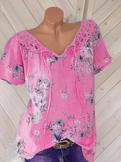 Women's Shirt Blouse White Pink Blue Floral Lace Up Print Short Sleeve Casual Holiday Basic V Neck Regular Fit Floral 13 Women's Shirt Blouse White Pink Blue Floral Lace Up Print Short Sleeve Casual Holiday Basic V Neck Regular Fit Floral -Cheap Plus Fit Dress Store zcrsks1683198236245