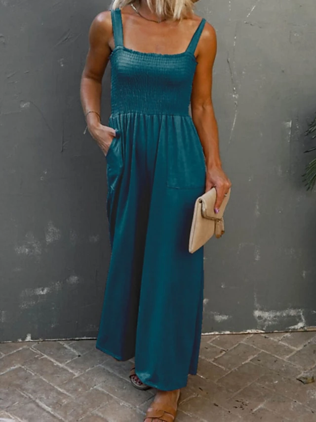 Women's Jumpsuit Backless Pocket Solid Color Square Neck Streetwear Daily Vacation Regular Fit Strap Black Wine Navy Blue S M L Spring 16 Women's Jumpsuit Backless Pocket Solid Color Square Neck Streetwear Daily Vacation Regular Fit Strap Black Wine Navy Blue S M L Spring - Image 16