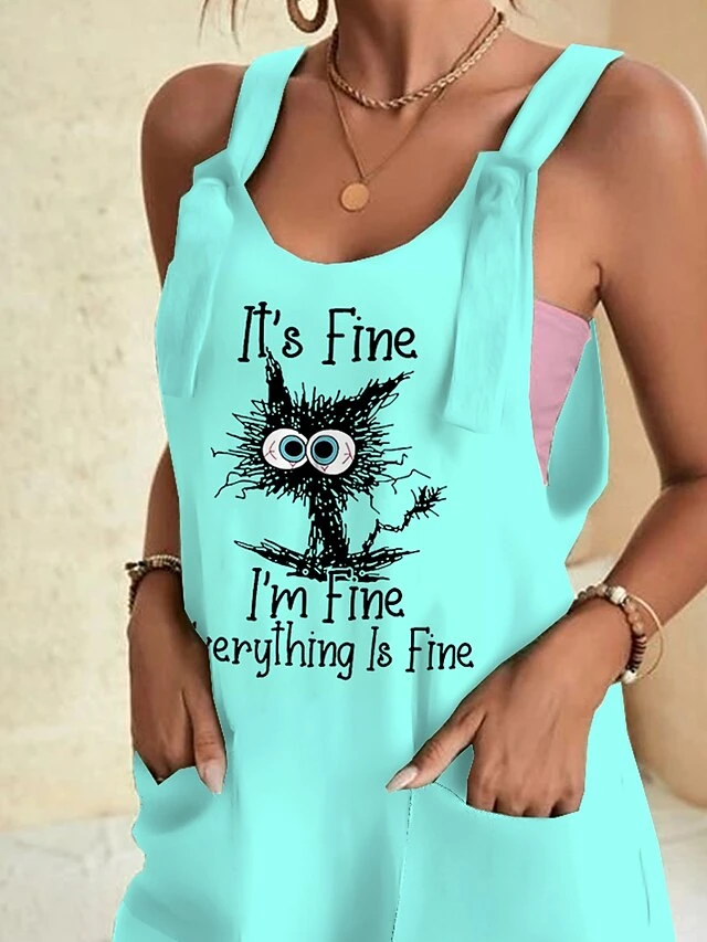 Jumpsuits For Women Summer Overall Pocket Print Letter Square Neck Casual Daily Baggy Shorts Loose Fit Strap Sleeveless Light Green Pink Blue S M L 2 Jumpsuits For Women Summer Overall Pocket Print Letter Square Neck Casual Daily Baggy Shorts Loose Fit Strap Sleeveless Light Green Pink Blue S M L - Image 2