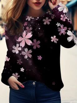 Women's T Shirt Tee White Yellow Pink Floral Print Long Sleeve Holiday Weekend Daily Basic Round Neck Regular Fit Floral Painting Fall & Winter