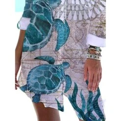 Women's Shirt Dress Beach Dress Beach Wear Mini Dress Print Fashion Casual Graphic V Neck Long Sleeve Loose Fit Daily Vacation Blue 2023 Spring Summer S M L XL -Cheap Plus Fit Dress Store zejvyq1676618677012