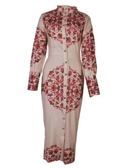 Women's Shirt Dress Casual Dress Bodycon Midi Dress Outdoor Office Daily Polyester Fashion Romantic Stand Collar Button Print Long Sleeve Summer Spring Fall 2023 Slim Blue Khaki Floral S M L XL 2XL -Cheap Plus Fit Dress Store zfcjrg1689227636188