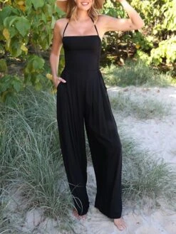 Women's Jumpsuit Pocket Solid Color Strapless Streetwear Daily Vacation Regular Fit Sleeveless Black S M L Summer -Cheap Plus Fit Dress Store zfvuib1678258853301