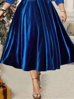 Women's Plus Size Two Piece Dress Set Velvet Dress Party Dress Party Wedding Guest Fashion Elegant Sequin Long Dress Maxi Dress V Neck 3/4 Length Sleeve Plain Regular Fit Blue Fall Winter L XL XXL 5 Women's Plus Size Two Piece Dress Set Velvet Dress Party Dress Party Wedding Guest Fashion Elegant Sequin Long Dress Maxi Dress V Neck 3/4 Length Sleeve Plain Regular Fit Blue Fall Winter L XL XXL -Cheap Plus Fit Dress Store zfwcmp1697523432916