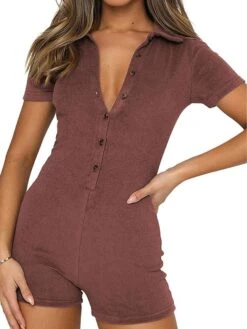 Women's Romper Button High Waist Solid Color Shirt Collar Sexy Daily Vacation Regular Fit Short Sleeve Black Red Navy Blue S M L Spring -Cheap Plus Fit Dress Store zgbzoe1676962528644