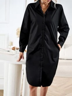 Women's Casual Dress Work Dress Shift Dress Mini Dress Outdoor Office Business Cotton Classic Modern Shirt Collar Button Pocket Long Sleeve Summer Spring Fall 2023 Loose Fit Black White Blue Pure -Cheap Plus Fit Dress Store zgutlh1688542166775