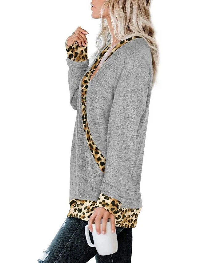 Women's T Shirt Tee Black Blue Purple Leopard Print Long Sleeve Daily Weekend Basic V Neck Regular Fit Painting Spring &Fall 8 Women's T Shirt Tee Black Blue Purple Leopard Print Long Sleeve Daily Weekend Basic V Neck Regular Fit Painting Spring &Fall - Image 8