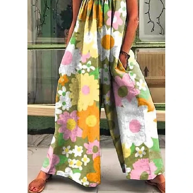 Jumpsuits For Women Summer Print Floral Strap Ordinary Straight Regular Fit Sleeveless Green Blue M L XL Spring 3 Jumpsuits For Women Summer Print Floral Strap Ordinary Straight Regular Fit Sleeveless Green Blue M L XL Spring - Image 3