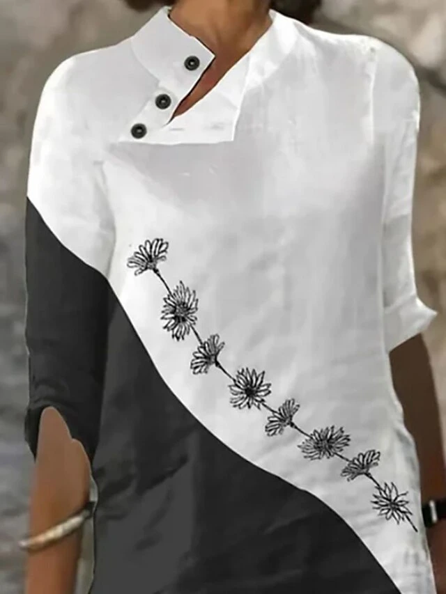 Women's Casual Dress Cotton Linen Dress Shift Dress Mini Dress Cotton Blend Fashion Modern Outdoor Daily Vacation V Neck Patchwork Button Half Sleeve Summer Spring 2023 Regular Fit White Flower S M L 2 Women's Casual Dress Cotton Linen Dress Shift Dress Mini Dress Cotton Blend Fashion Modern Outdoor Daily Vacation V Neck Patchwork Button Half Sleeve Summer Spring 2023 Regular Fit White Flower S M L - Image 2