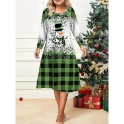 Women's Christmas Plus Size Curve Casual Dress Skater Dress A Line Dress Plaid Snowflake Midi Dress Long Sleeve Print Crew Neck Fashion Outdoor Red Blue Fall Winter L XL XXL 3XL 4XL 7 Women's Christmas Plus Size Curve Casual Dress Skater Dress A Line Dress Plaid Snowflake Midi Dress Long Sleeve Print Crew Neck Fashion Outdoor Red Blue Fall Winter L XL XXL 3XL 4XL -Cheap Plus Fit Dress Store zjakbe1695641851935