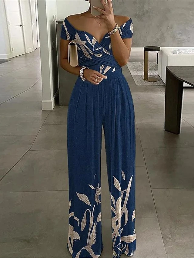 Women's Jumpsuitfor Special Occasions Backless High Waist Floral Off Shoulder Streetwear Office Street Regular Fit Short Sleeve Black White Red S M L Summer 1 Women's Jumpsuitfor Special Occasions Backless High Waist Floral Off Shoulder Streetwear Office Street Regular Fit Short Sleeve Black White Red S M L Summer