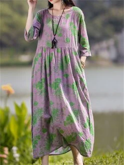 Women's Casual Dress Cotton Linen Dress Swing Dress Midi Dress Linen / Cotton Blend Sweet Style Modern Outdoor Daily Holiday Crew Neck Print 3/4 Length Sleeve Fall Winter Autumn 2023 Loose Fit Light 16 Women's Casual Dress Cotton Linen Dress Swing Dress Midi Dress Linen / Cotton Blend Sweet Style Modern Outdoor Daily Holiday Crew Neck Print 3/4 Length Sleeve Fall Winter Autumn 2023 Loose Fit Light -Cheap Plus Fit Dress Store zjnzca1693553158540