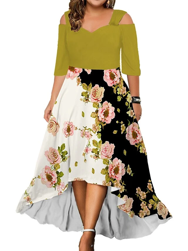 Women‘s Plus Size Curve Casual Dress Graphic Floral Long Dress Maxi Dress Half Sleeve Print V Neck Fashion Daily Black White Summer Spring L XL XXL 3XL 4XL 7 Women‘s Plus Size Curve Casual Dress Graphic Floral Long Dress Maxi Dress Half Sleeve Print V Neck Fashion Daily Black White Summer Spring L XL XXL 3XL 4XL - Image 7