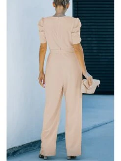 Women's Jumpsuit Lace Up Solid Color V Neck Streetwear Holiday Vacation Regular Fit Short Sleeve Black Wine Red S M L Spring -Cheap Plus Fit Dress Store zkgmtc1675153742107