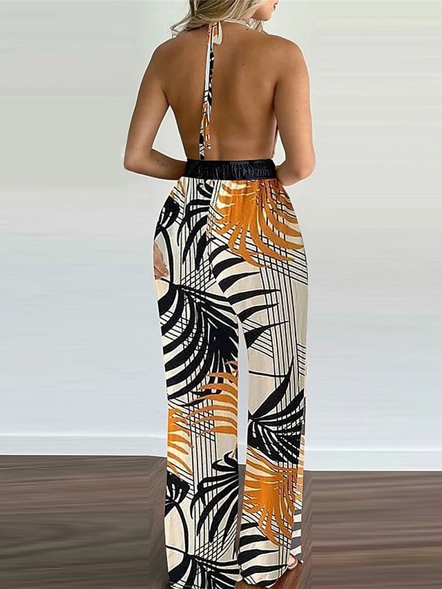 Women's Jumpsuit Backless High Waist Floral Halter Streetwear Street Cocktail Party Regular Fit Sleeveless Black Yellow Blue S M L Summer 2 Women's Jumpsuit Backless High Waist Floral Halter Streetwear Street Cocktail Party Regular Fit Sleeveless Black Yellow Blue S M L Summer - Image 2