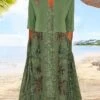 Women's Two Piece Dress Set Casual Dress Dress Set Outdoor Daily Fashion Streetwear Pocket Print Midi Dress V Neck Half Sleeve Floral Regular Fit Green Summer Spring S M L XL XXL