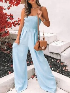 Women's Jumpsuits Casual Summer Pocket Red Solid Color Square Neck Streetwear Holiday Going Out Regular Fit Strap Black White S M L -Cheap Plus Fit Dress Store zlnofd1685344294595