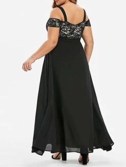 Women‘s Plus Size Curve Party Dress Homecoming Dress Formal Dress Solid Color Long Dress Maxi Dress Short Sleeve Lace Strap Modern Party Black Wine Summer Spring L XL XXL 3XL 4XL -Cheap Plus Fit Dress Store zlqvqv1672986718725