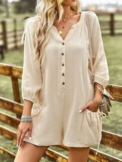 Women's Romper Button Pocket Solid Color V Neck Ordinary Daily Vacation Regular Fit Long Sleeve Pink Navy Blue Green S M L Summer 27 Women's Romper Button Pocket Solid Color V Neck Ordinary Daily Vacation Regular Fit Long Sleeve Pink Navy Blue Green S M L Summer -Cheap Plus Fit Dress Store zltozj1680074104581